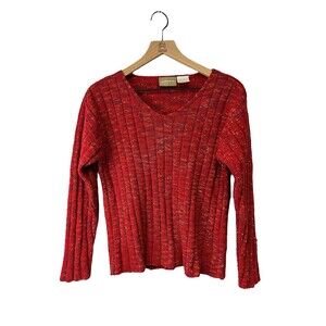 90s Vintage Liz Claiborne Red Pullover Ribbed Knit Long Sleeve Sweater Small